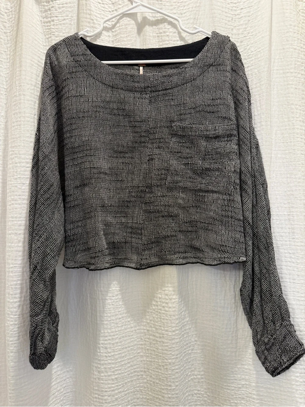Free People Black White Marled Knit Cropped Pocket Sweater - Size S
